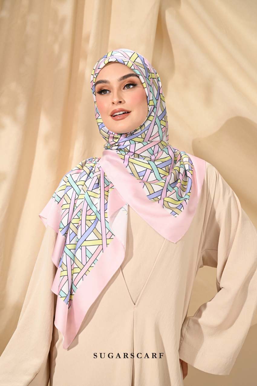 YES DEFECT - ( Square ) Classy Simpulan Mixed Satin Silk Scarf ( FAJAR )
