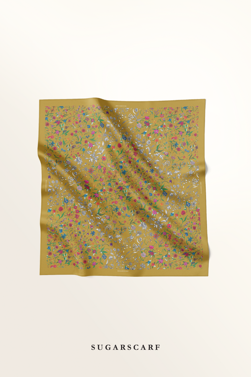 As Is ( Japanese Voile Square Scarf 46inch ) Enchanted Garden ( STARDUST )