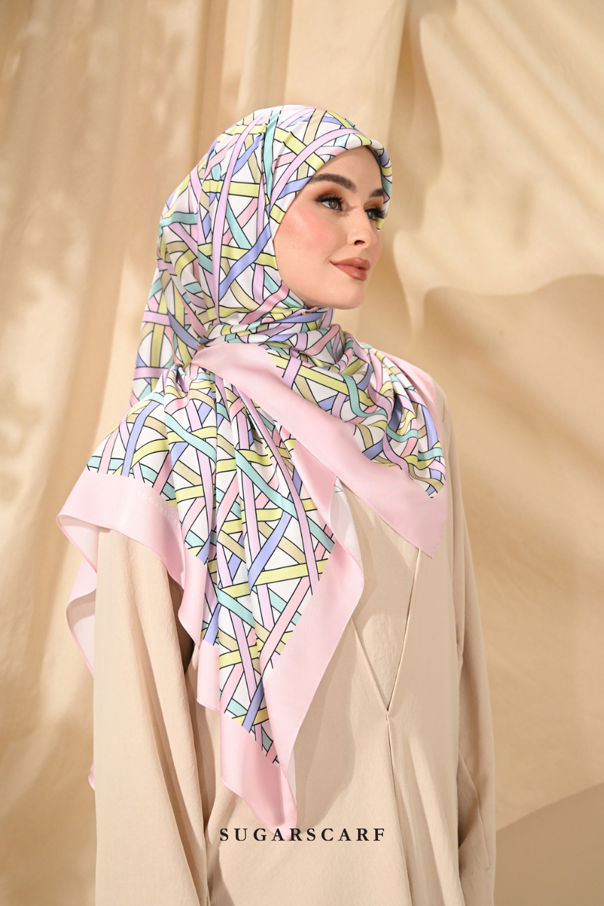 YES DEFECT - ( Square ) Classy Simpulan Mixed Satin Silk Scarf ( FAJAR )