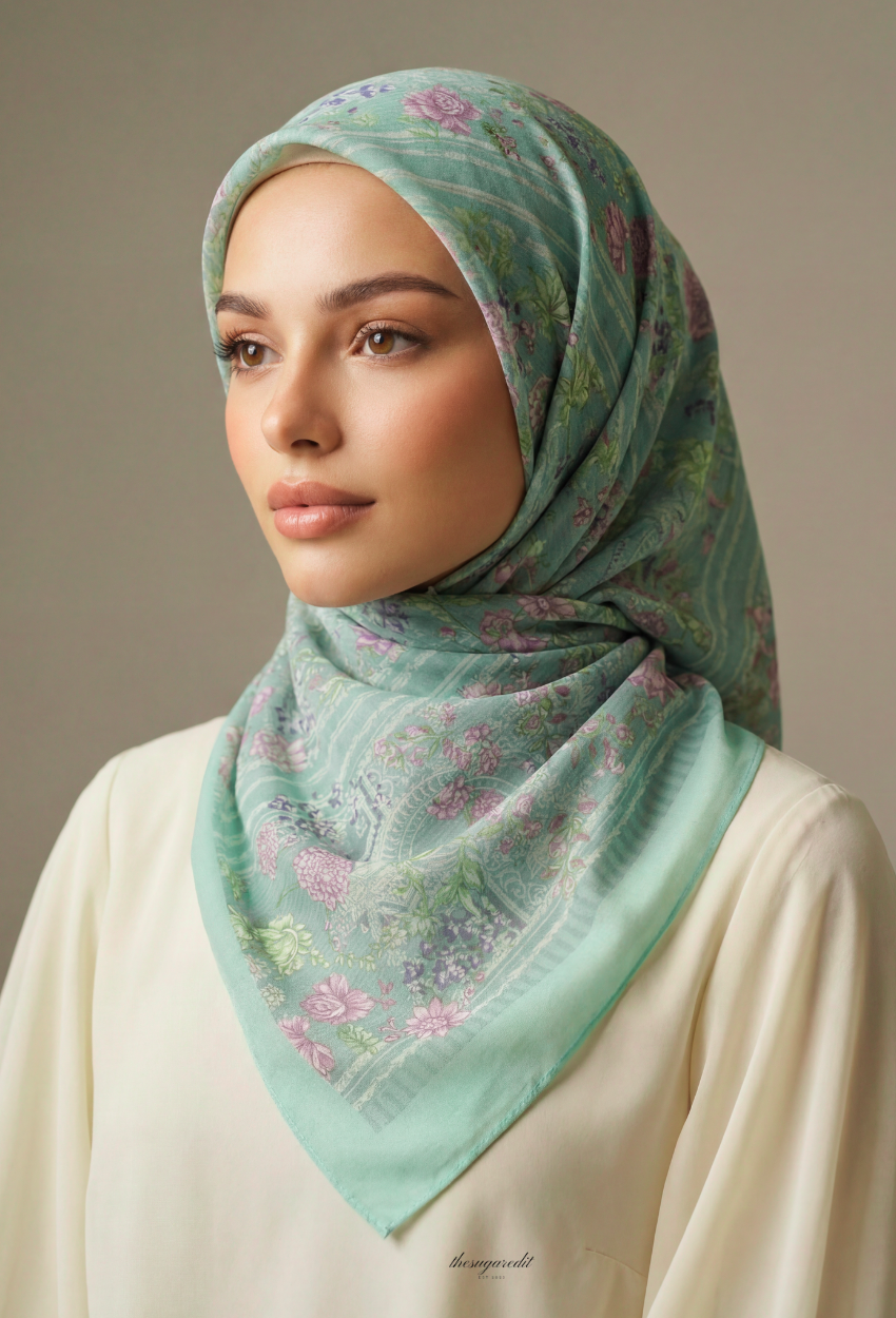 TSE BloomInvitation Japanese Cotton Voile Square - Fiona( Seafoam Green Vibrant)
