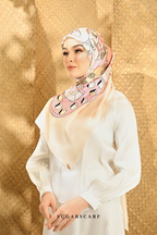 ( Square ) Seri Raya Riang Mixed Satin Silk Scarf ( BUTTER COOKIE )