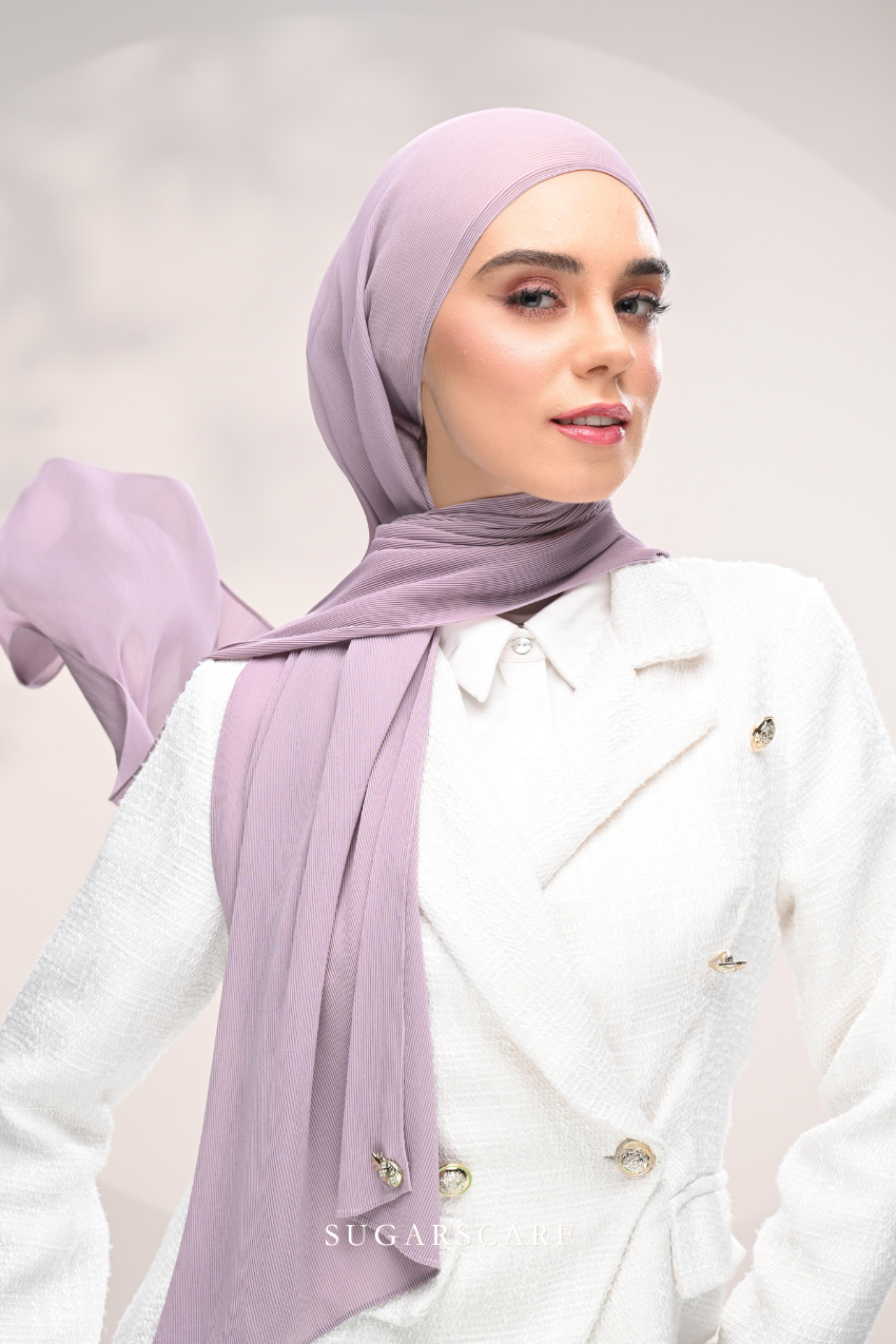 ( Full Wide Pleats Shawl ) Elegant Folds Everyday Ironless Pleats Shawl ( Lavender )