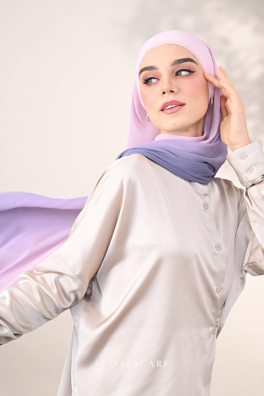 ( Full Wide Pleats Shawl ) Ombre ( Orchid Garden )