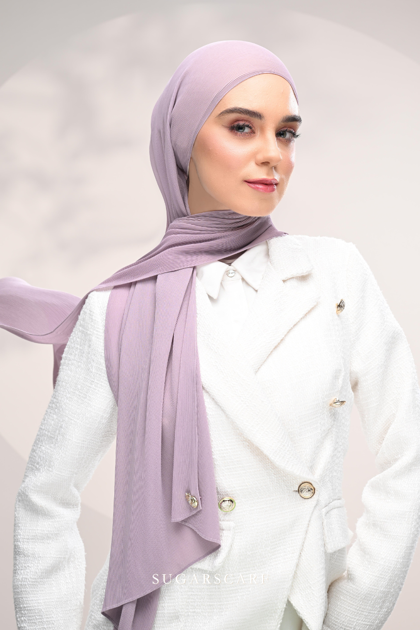 ( Full Wide Pleats Shawl ) Elegant Folds Everyday Ironless Pleats Shawl ( Lavender )