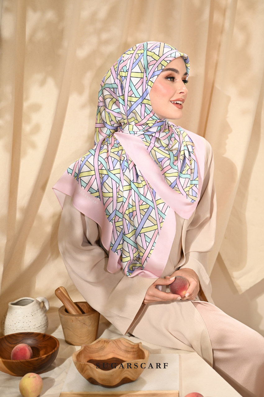 YES DEFECT - ( Square ) Classy Simpulan Mixed Satin Silk Scarf ( FAJAR )