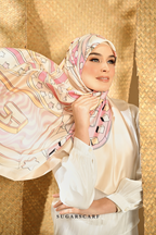 ( Square ) Seri Raya Riang Mixed Satin Silk Scarf ( BUTTER COOKIE )