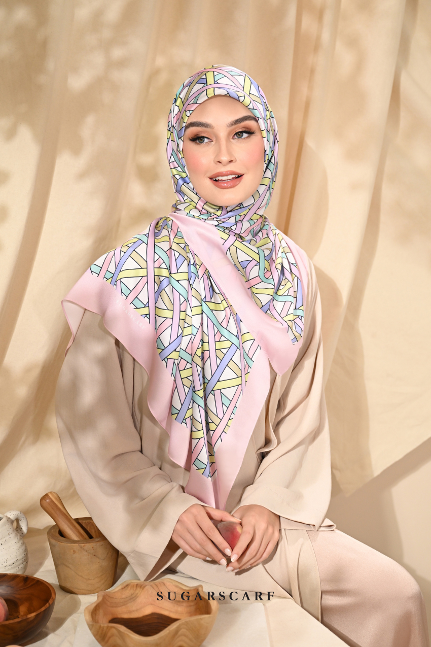 YES DEFECT - ( Square ) Classy Simpulan Mixed Satin Silk Scarf ( FAJAR )