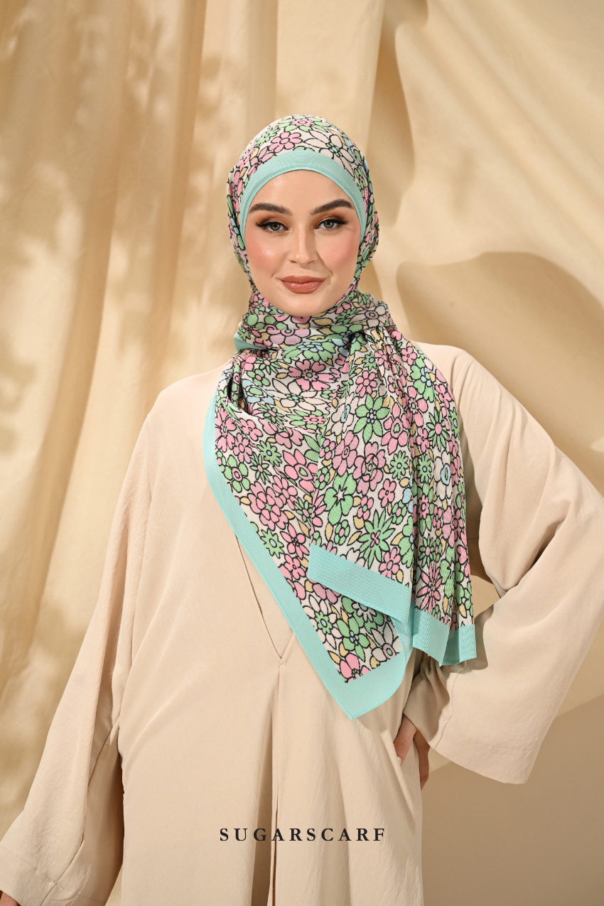 ( Full Wide Pleats Shawl ) Eid Flower Power ( GARDEN )