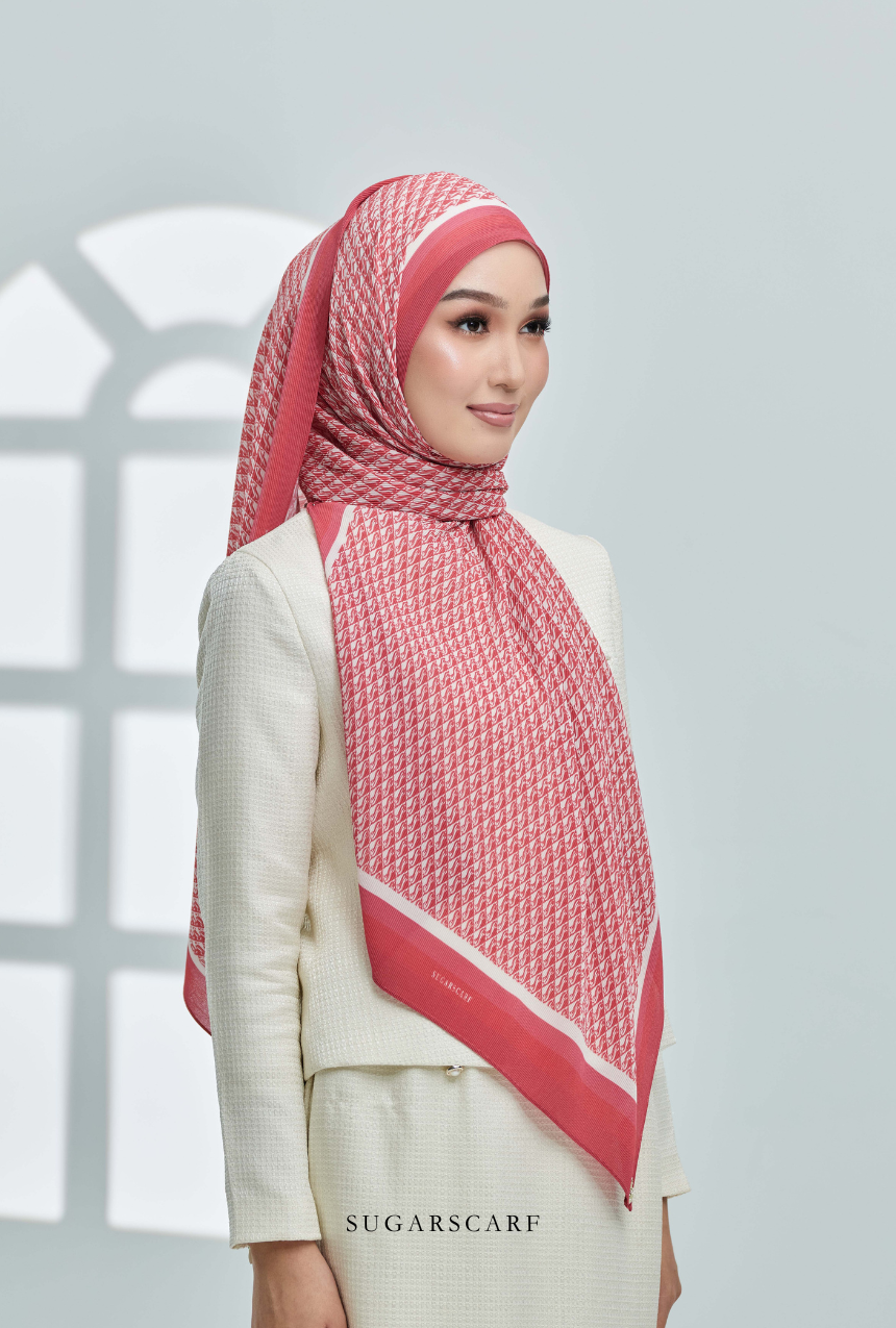 ( Full Wide Pleats Shawl ) Classy Monogram ( DARK ORANGE ) - RED ORANGE