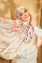 ( Square ) Seri Raya Riang Mixed Satin Silk Scarf ( BUTTER COOKIE )