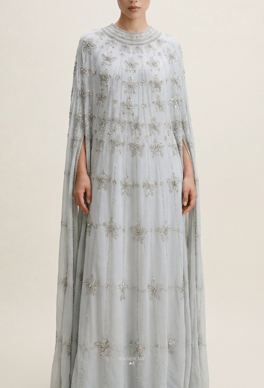 Inara Crystal Beads Drape In Light Gray-Blue