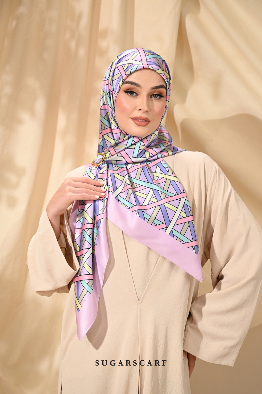 YES DEFECT - ( Square ) Classy Simpulan Mixed Satin Silk Scarf ( KONVOI )