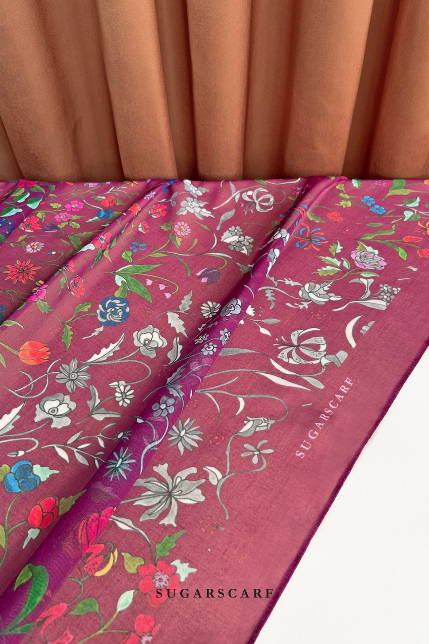 YES ( Japanese Voile Square Scarf 46inch) Enchanted Garden ( MYSTIC )