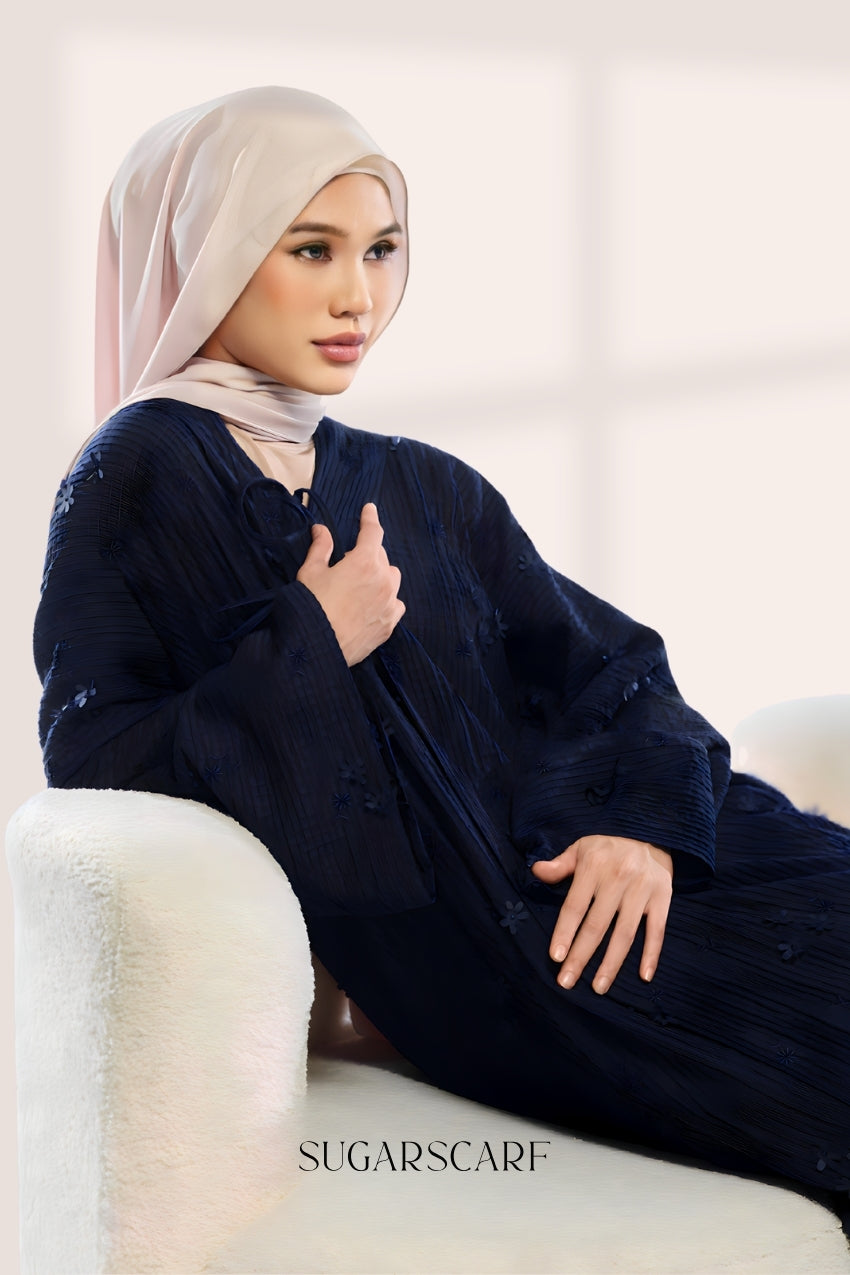 Noir Éclat Diane Embroidery Luxe Abaya Outer in Sapphire Noir