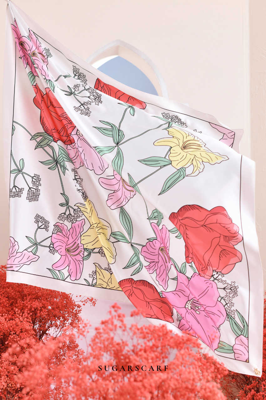 YES ( Square ) Garden of Hurrem Bloom Mixed Silk Satin Scarf ( LUNARA )