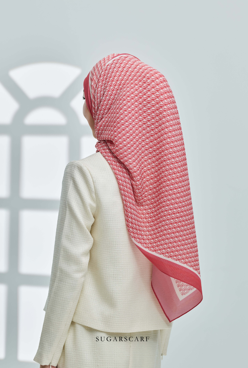 ( Full Wide Pleats Shawl ) Classy Monogram ( DARK ORANGE ) - RED ORANGE