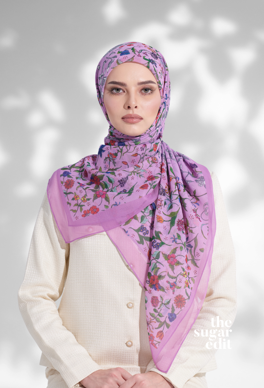 YES  Defect  ( Japanese Voile Square Scarf 46inch ) Enchanted Garden ( TWILIGHT )
