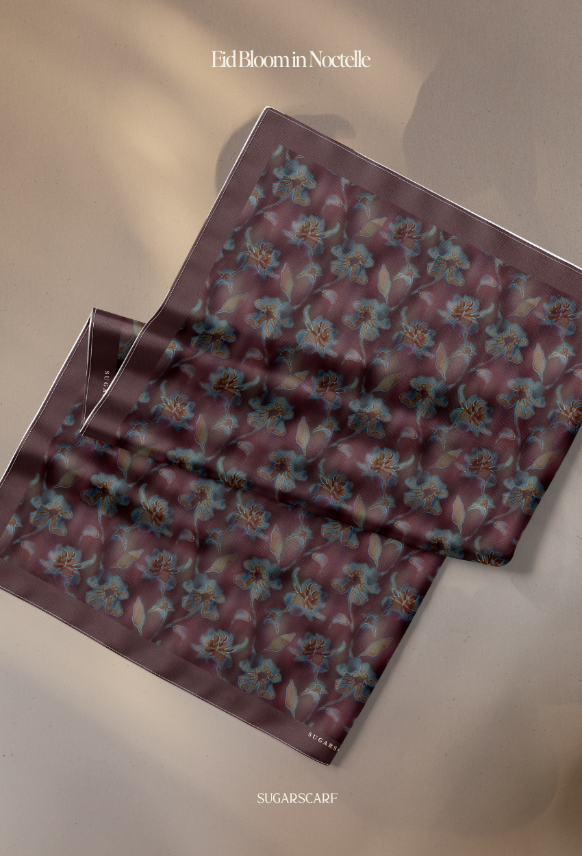 Eid Bloom 2026 Scarves Mixed Satin Square in Noctelle - Send after 2nd March