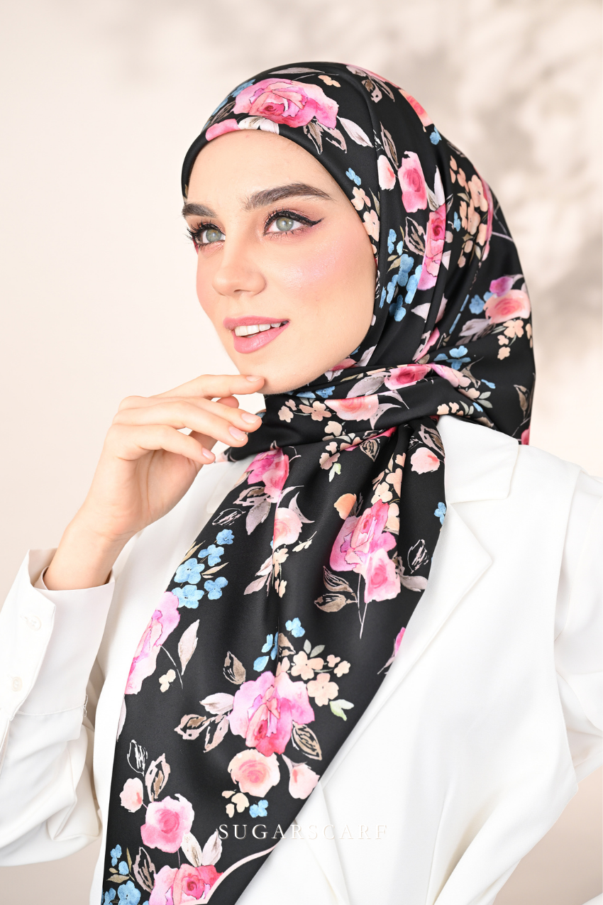 YES DEFECT - ( Square ) Dear Rose Mixed Satin Silk Square ( Serenade )