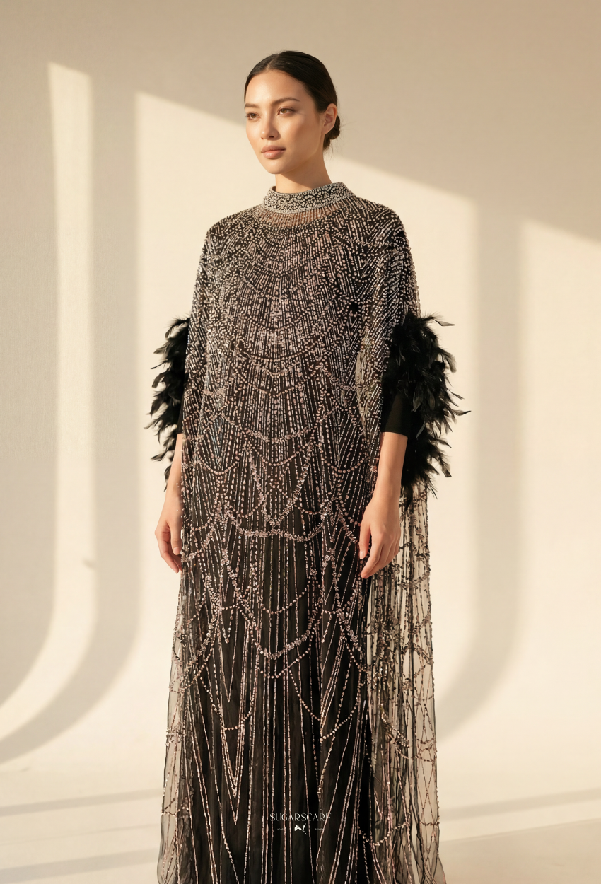 Seraphina Crystal Beads Drape In Golden Midnight
