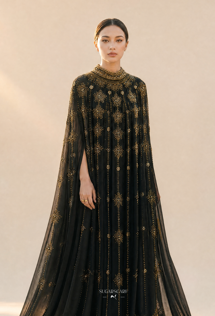 Inara Crystal Beads Drape In Midnight Gold