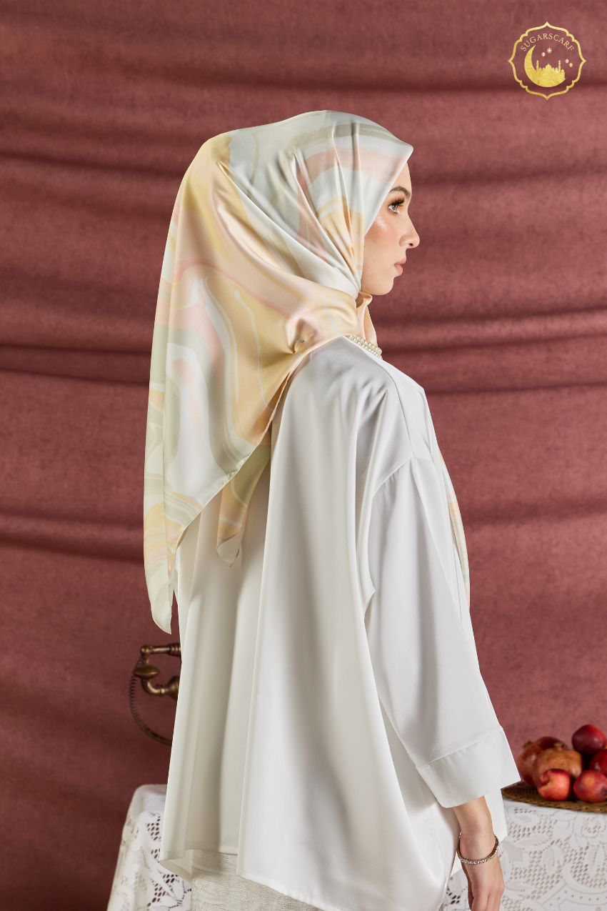 YES DEFECT - (Square ) Celeste In Mixed Silk Matte Satin (Sinaran)