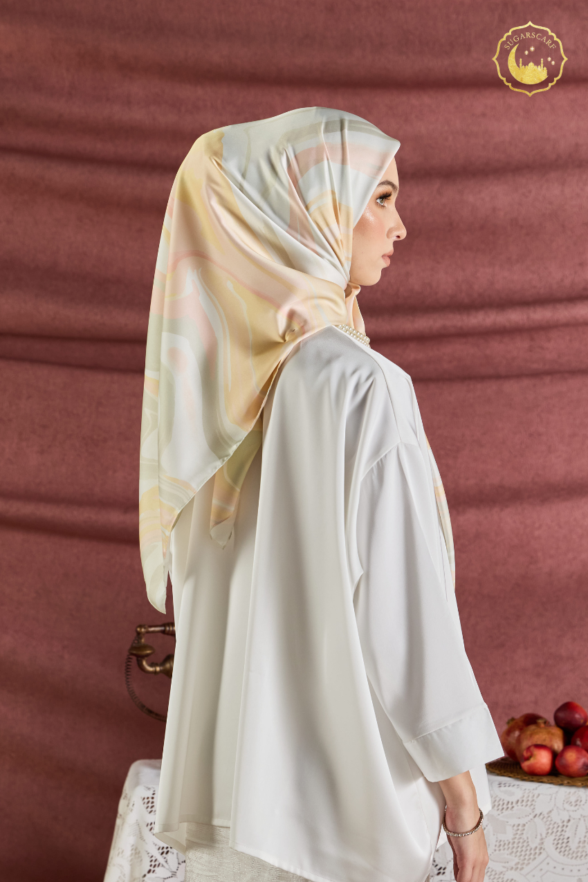 (Square ) Celeste In Mixed Silk Matte Satin (Sinaran)