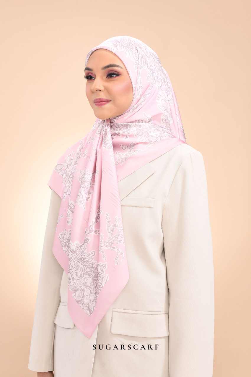 Dear Jouy Deer Tales Edition Matte Satin Silk Square In ( Pastry Pink )