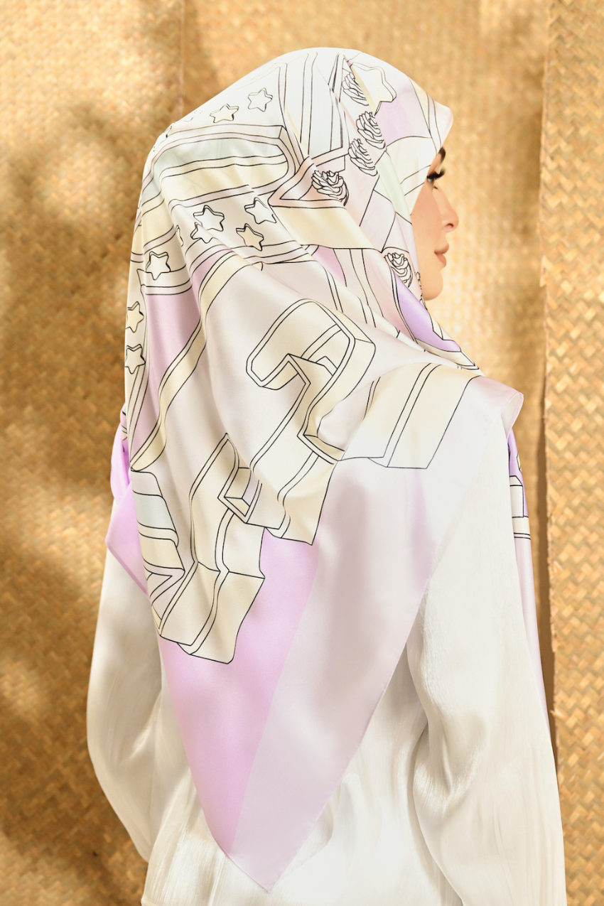 ( Square ) Seri Raya Riang Mixed Satin Silk Scarf (Pancake)