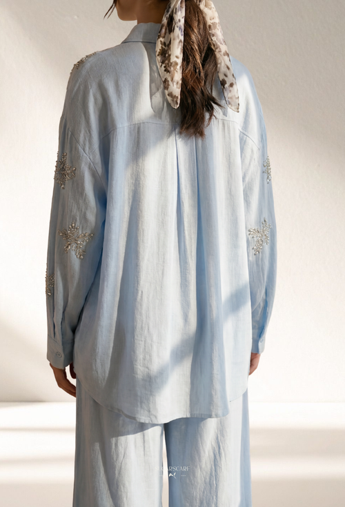 Jeniffer Set Mixed Linen-Blend In BabyBlue