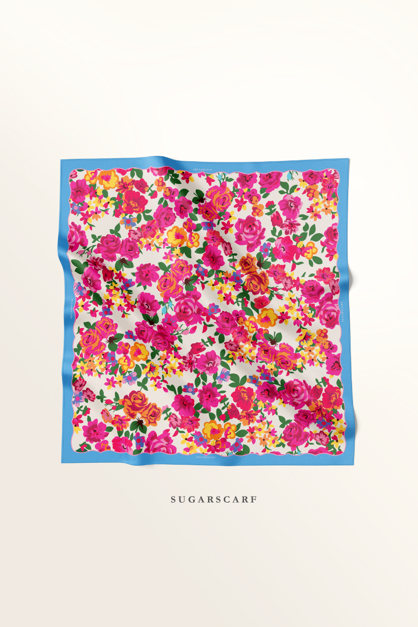 YES DEFECT - ( Square ) Bloom in Grace Mixed Satin Silk Square ( Cutesy )
