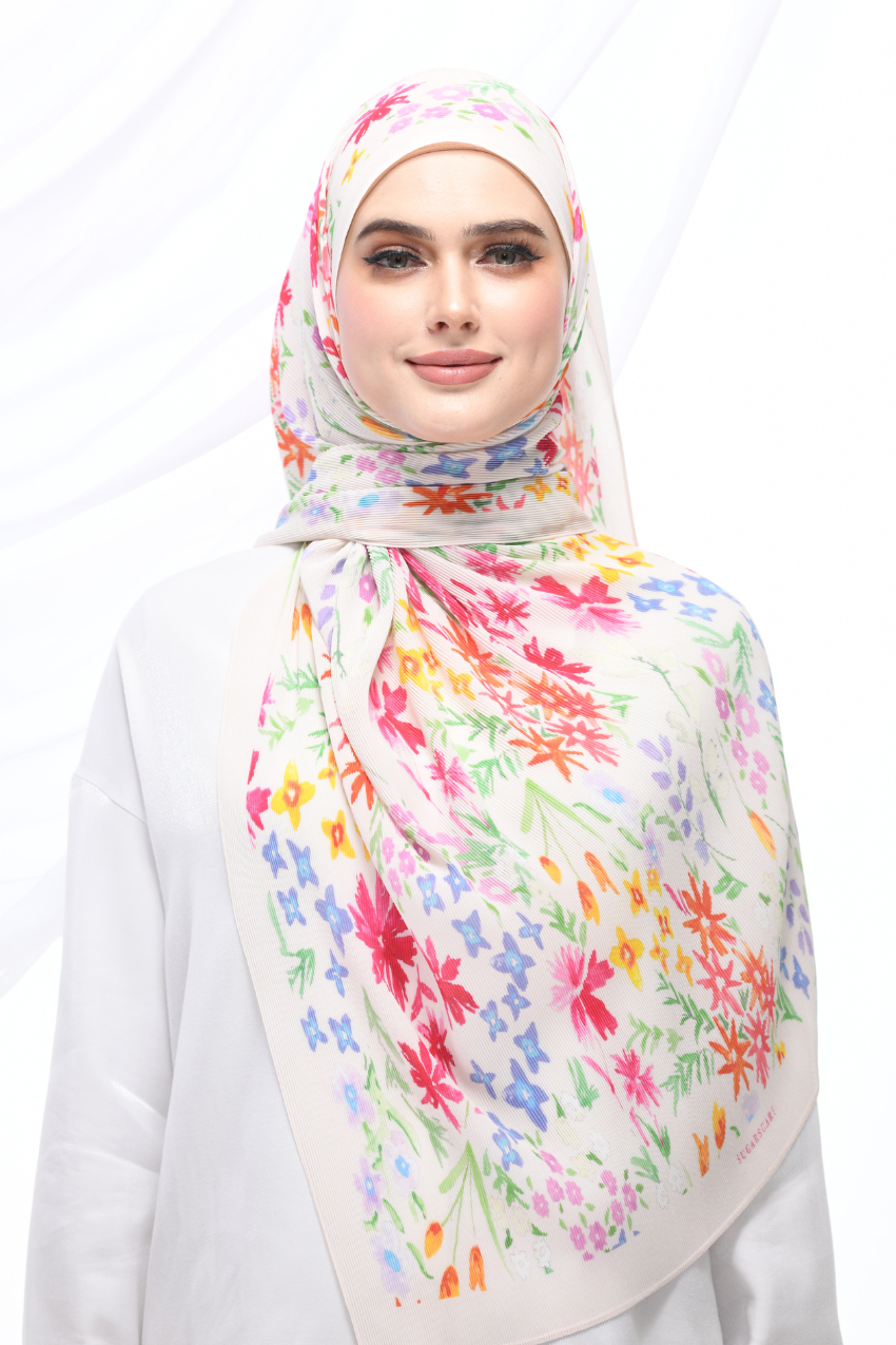 ( Full Wide Pleats Shawl ) PETITE DITSY FLORAL ( Off-White )