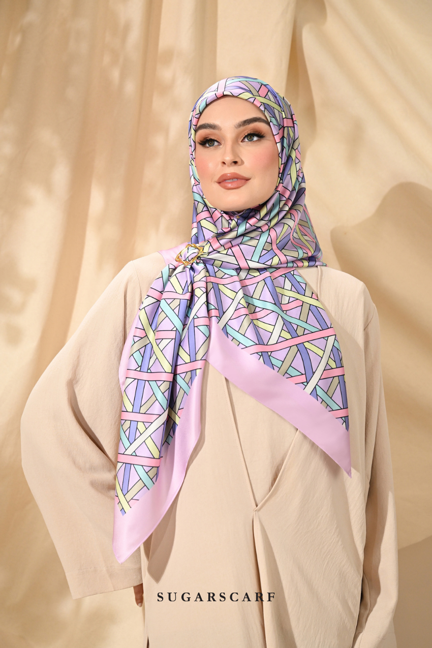 YES DEFECT - ( Square ) Classy Simpulan Mixed Satin Silk Scarf ( KONVOI )