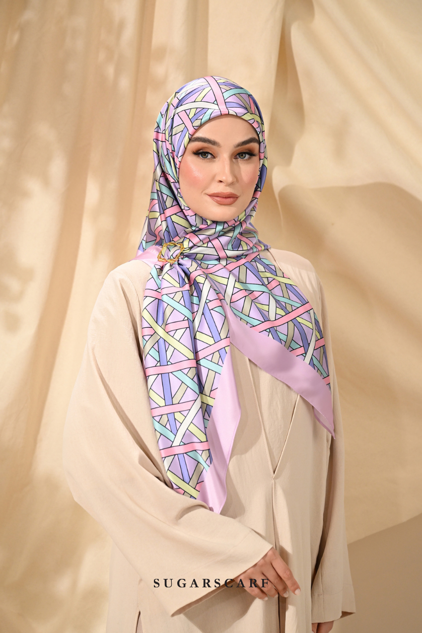 YES DEFECT - ( Square ) Classy Simpulan Mixed Satin Silk Scarf ( KONVOI )