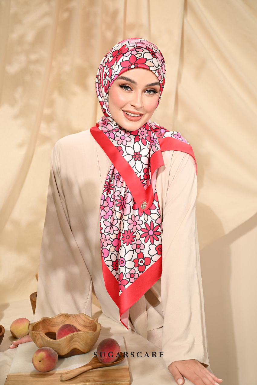 YES DEFECT - ( Square ) Eid Flower Power Mixed Satin Silk Scarf ( DRAMA )