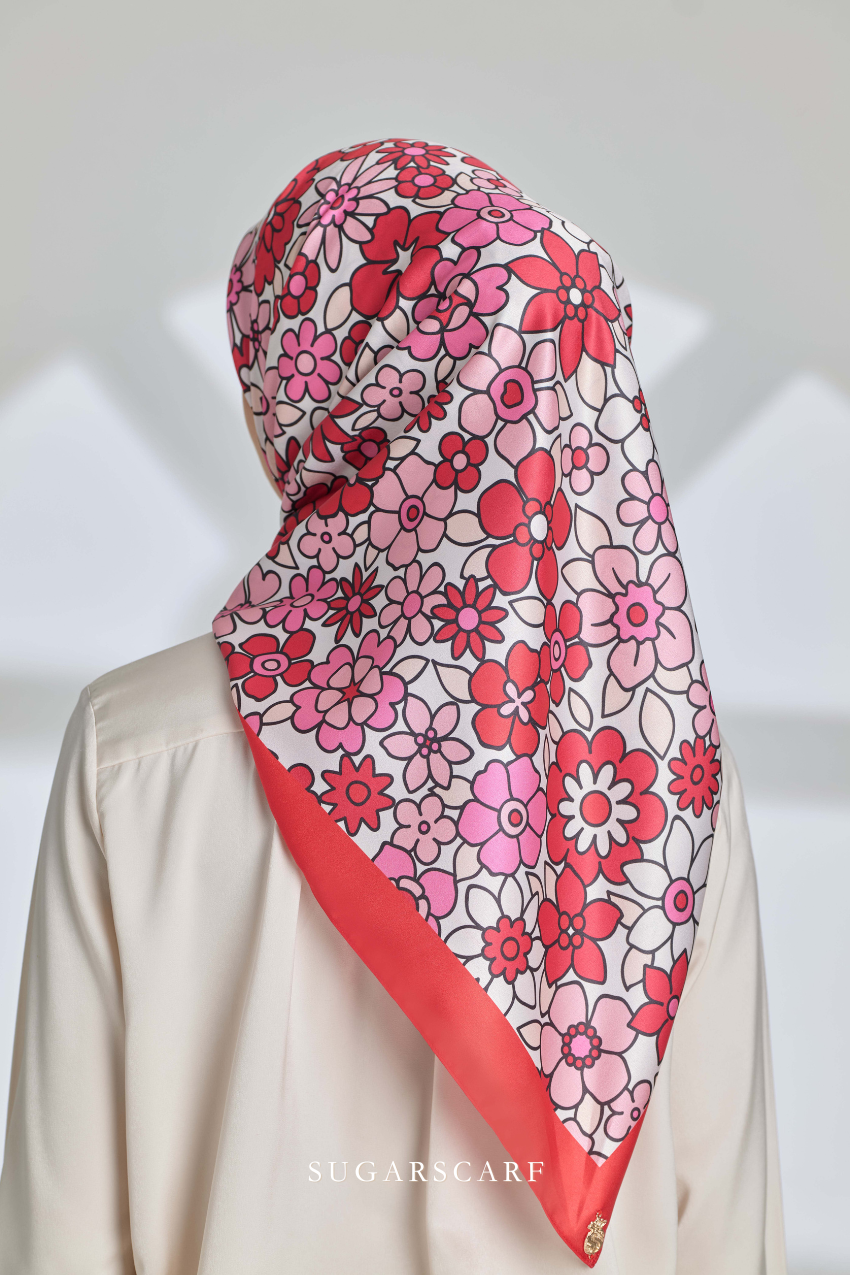 ( Square ) Eid Flower Power Mixed Satin Silk Scarf ( DRAMA )