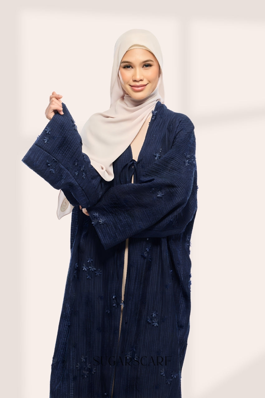 Noir Éclat Diane Embroidery Luxe Abaya Outer in Sapphire Noir