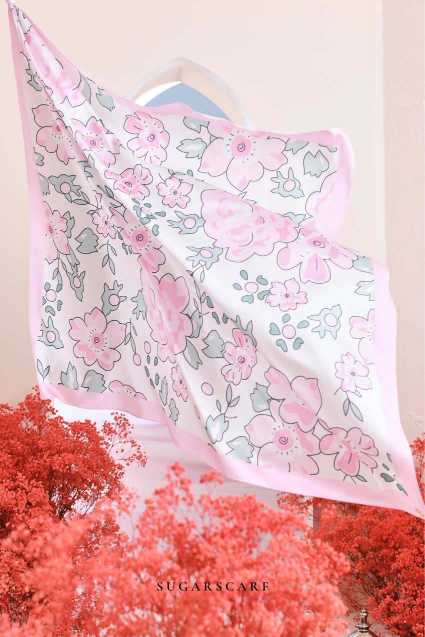 YES ( Square ) Garden of Hurrem Bloom Mixed Silk Satin Scarf ( KAMELYA )