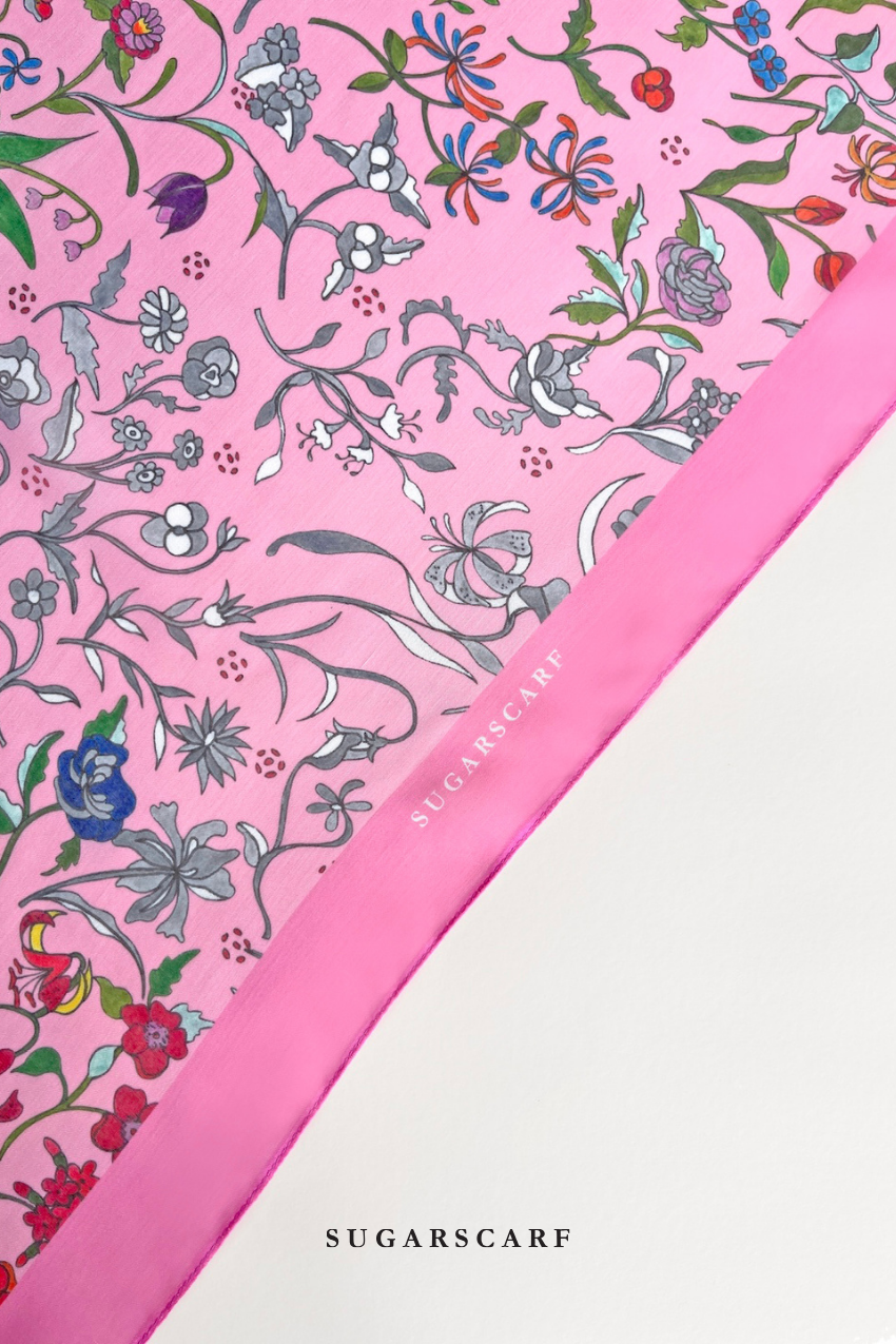 YES DEFECT - ( Japanese Voile Square Scarf 45inch ) Enchanted Garden ( FAIRYLAND )