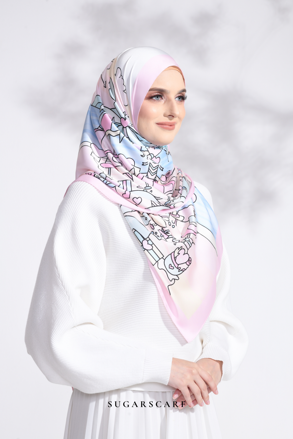 YES DEFECT - LE ThePinkHoliday Wide Mixed Satin Silk Long Shawl in Everything Sweet