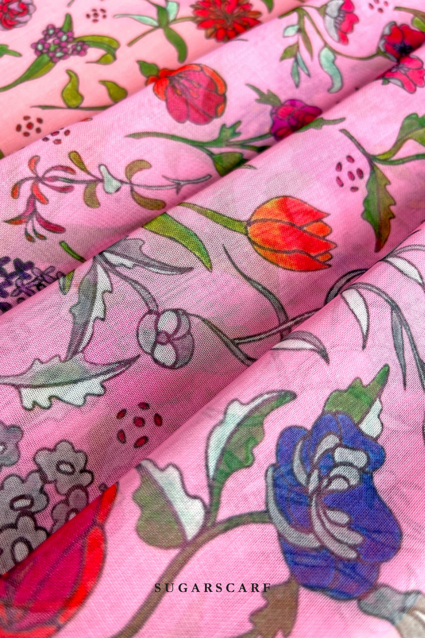 YES DEFECT - ( Japanese Voile Square Scarf 45inch ) Enchanted Garden ( FAIRYLAND )