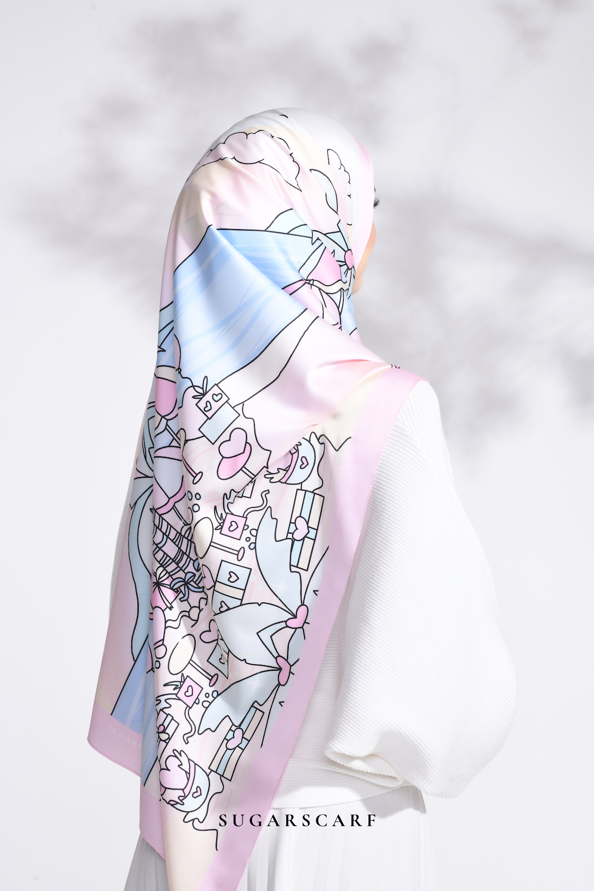 YES DEFECT - LE ThePinkHoliday Wide Mixed Satin Silk Long Shawl in Everything Sweet