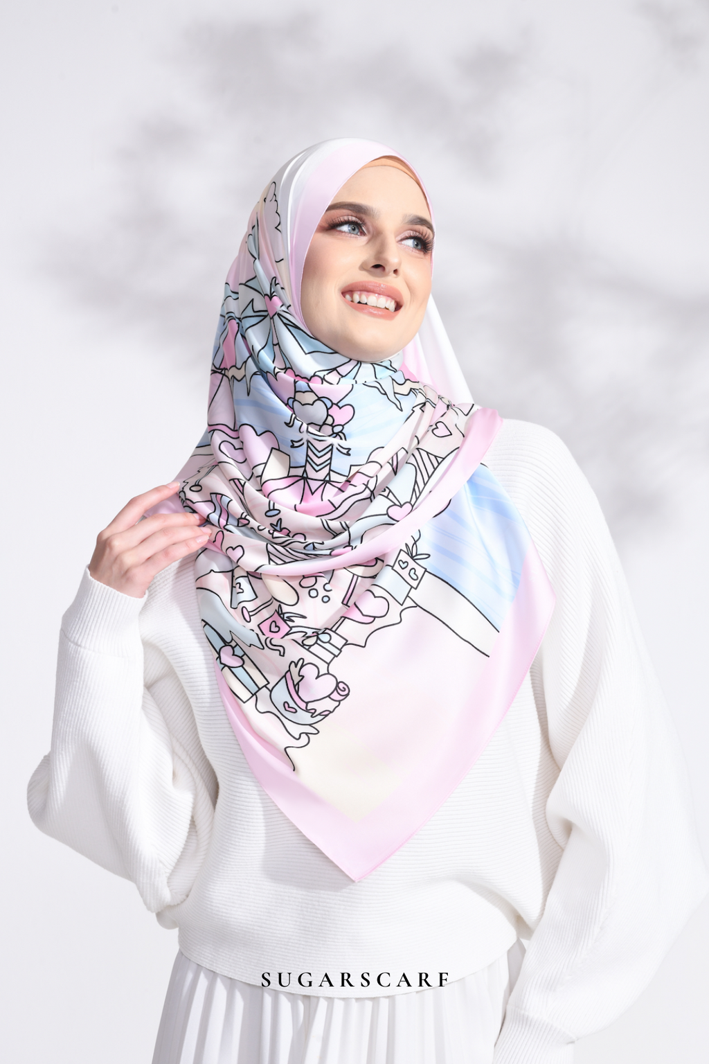 YES DEFECT - LE ThePinkHoliday Wide Mixed Satin Silk Long Shawl in Everything Sweet