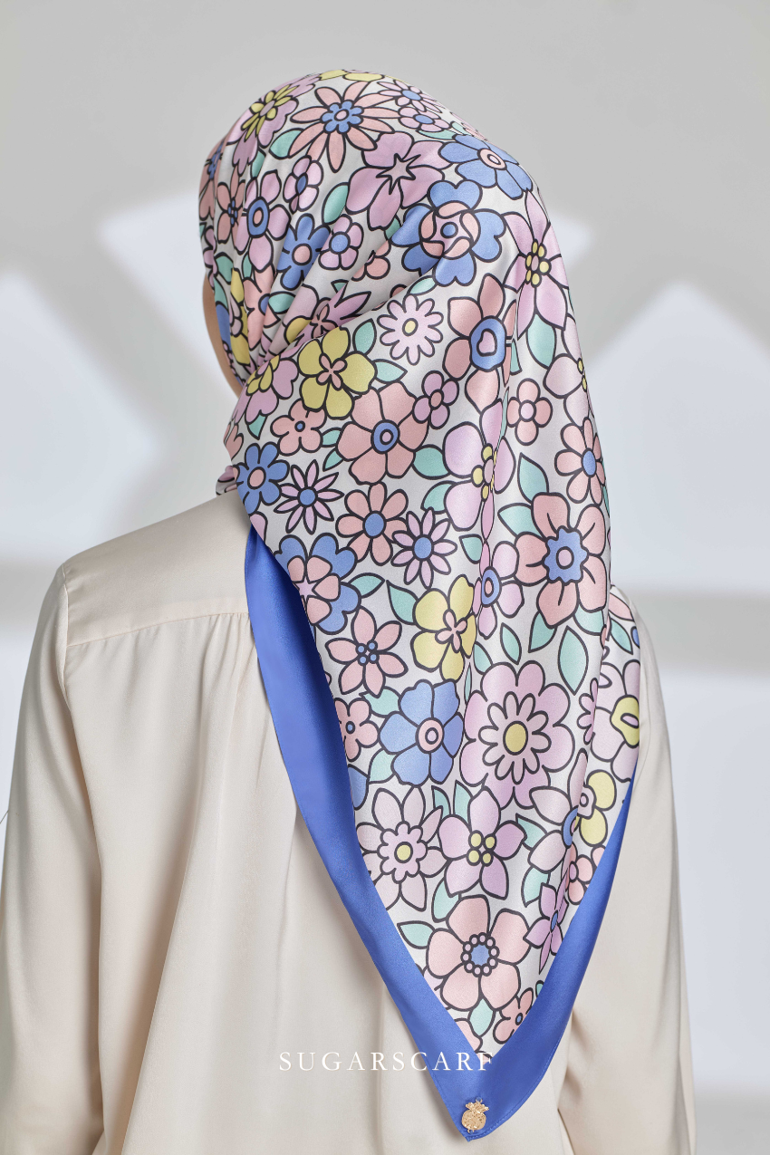 ( Square ) Eid Flower Power Mixed Satin Silk Scarf ( FASHIONISTA )