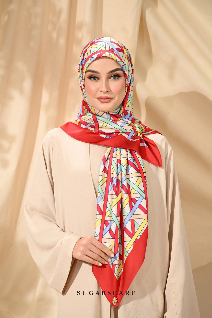 ( Square ) Classy Simpulan Mixed Satin Silk Scarf ( PELITA )