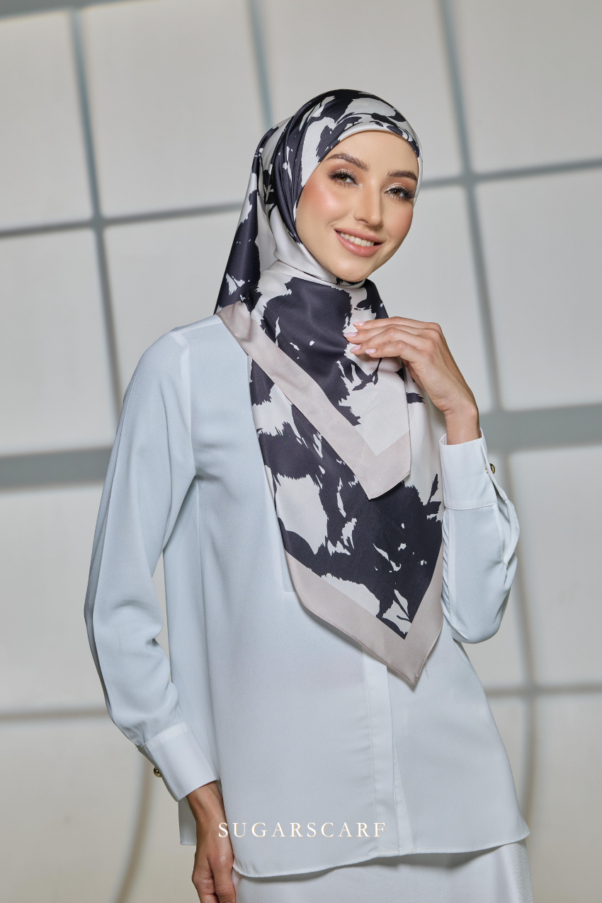 YES DEFECT - ( Square ) Celeste Matte Satin Silk Scarf ( RENEWED )