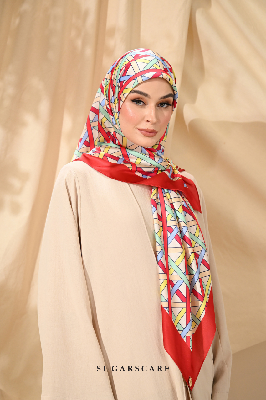 ( Square ) Classy Simpulan Mixed Satin Silk Scarf ( PELITA )