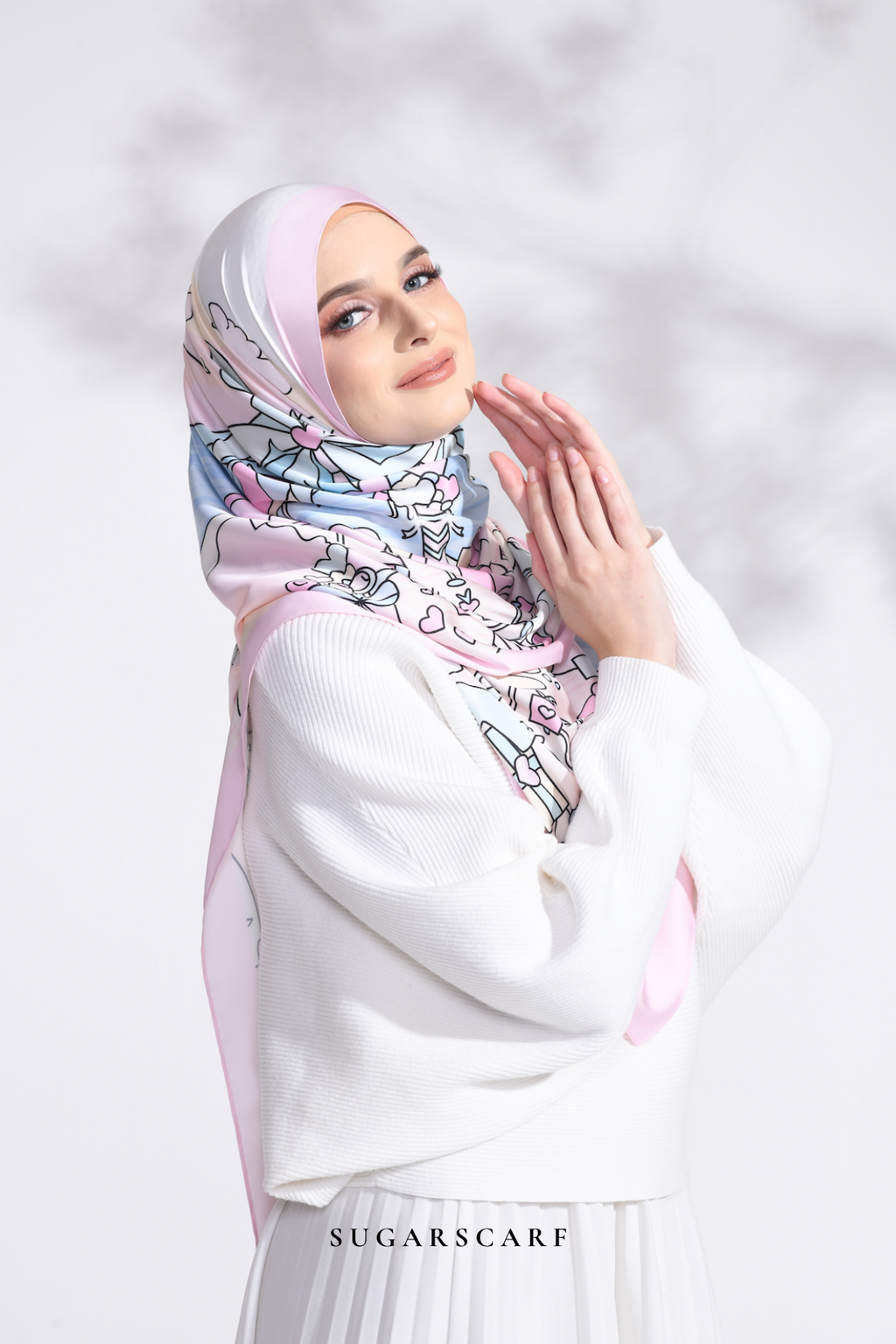 YES DEFECT - LE ThePinkHoliday Wide Mixed Satin Silk Long Shawl in Everything Sweet