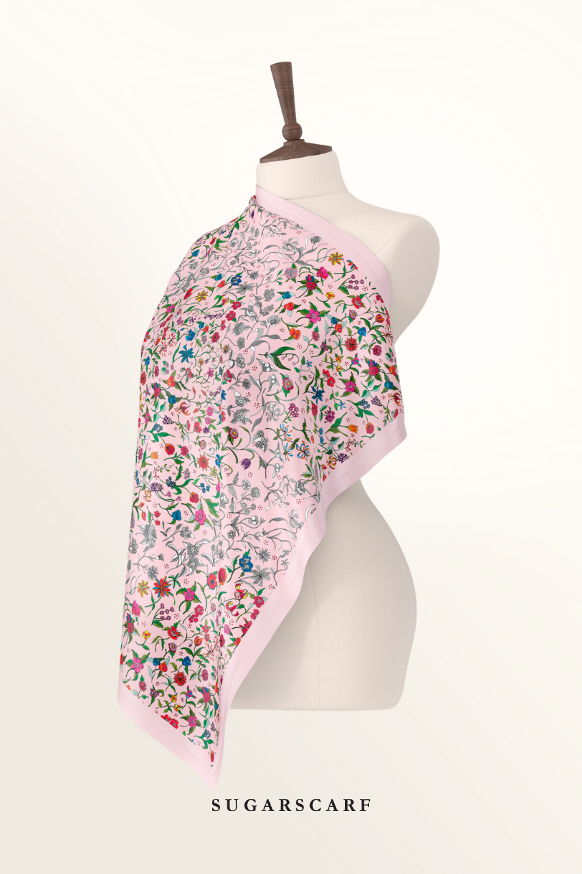 ( Japanese Voile Square Scarf 46inch ) Enchanted Garden ( FAUNA )