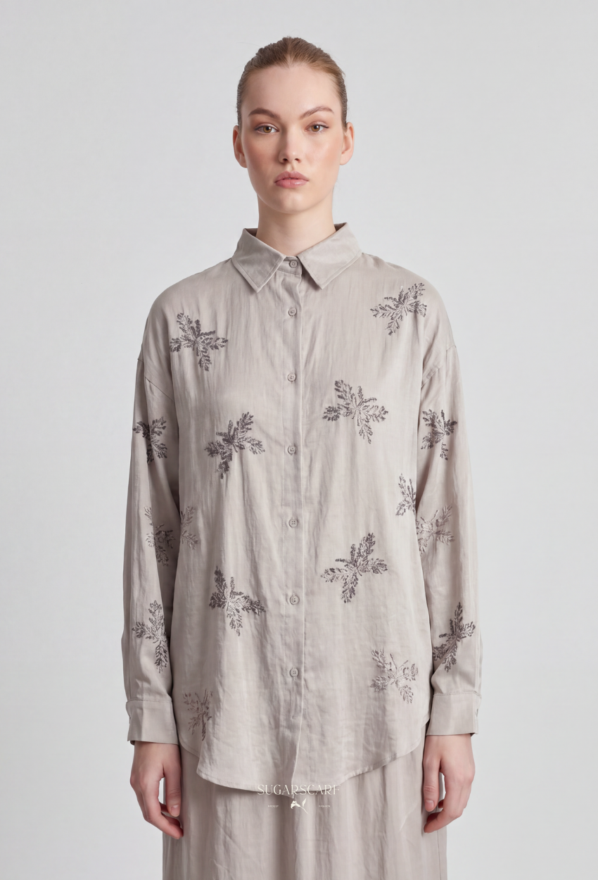 Geri Silky-Tencel Set In Crimson Gray